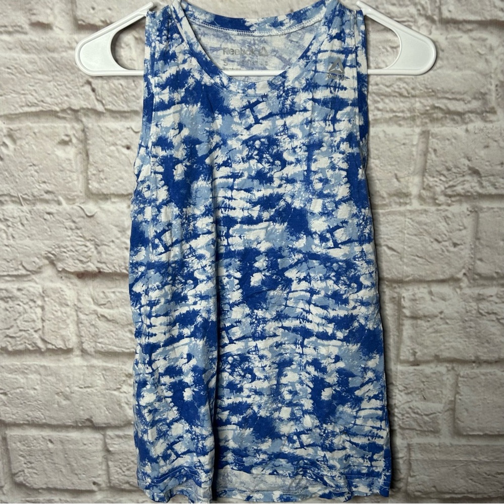 Reebok Tie Dye Racerback Athletic Tank Blue White Size Small